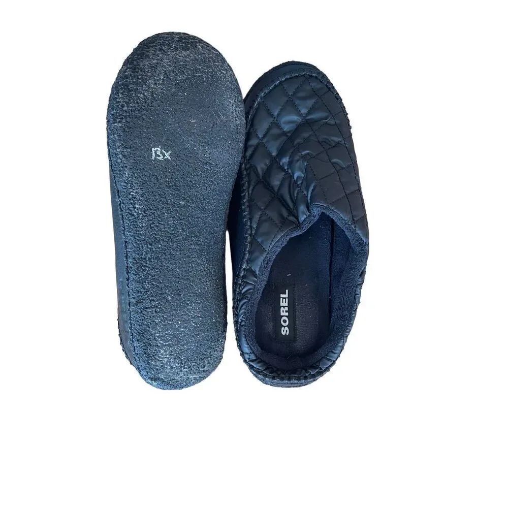 Sorel Mens Black Burma Cozy Mule Slip-On Quilted Puffer Flat Mule Slippers Sz 9